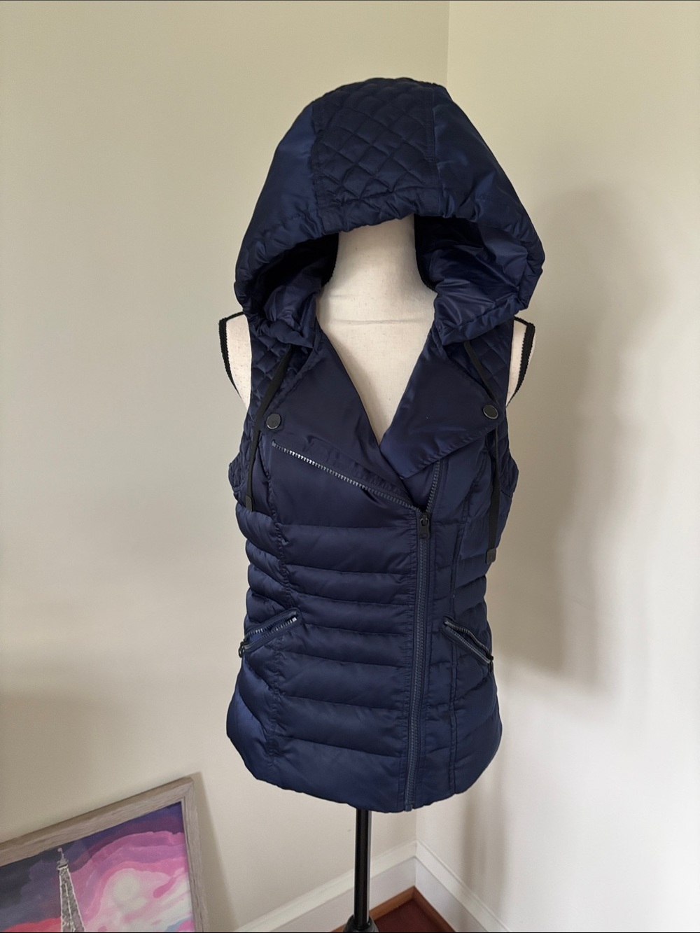 blanc noir Navy Quilted Hooded Puffer Vest